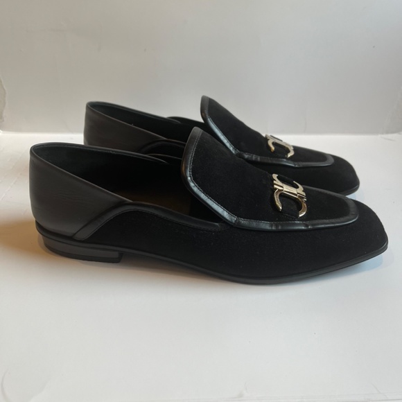 SALVATORE FERRAGAMO Lana Gancini Square Toe Block heel Loafers Black Gray Shoes - Picture 9 of 15